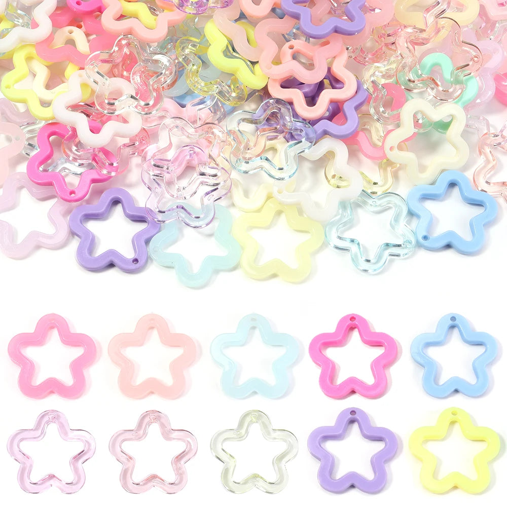 30-60pcs Star & Flower Acrylic Charm Beads for DIY Jewelry Acrylic Charm Beads PLUSH