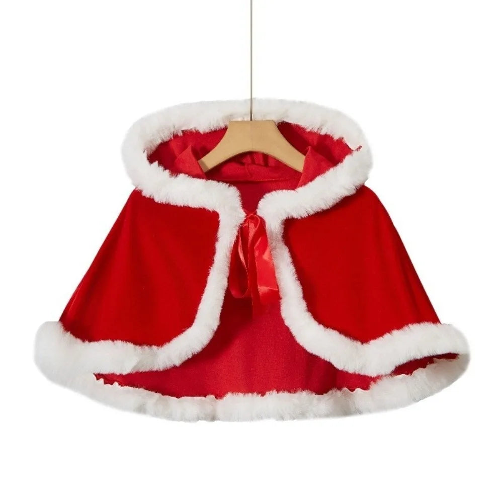 Plush Hooded Christmas Cape – Santa Claus Costume Cloak Holiday Costume Cape PLUSH Red White One Size