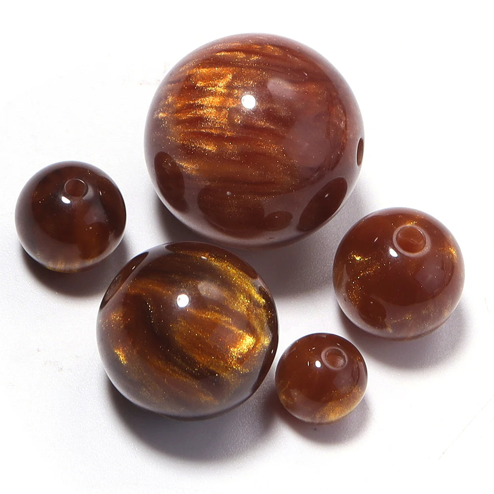 Gilding Resin Round Spacer Beads 8-20mm Gold Brown DIY Jewelry Resin Spacer Beads PLUSH
