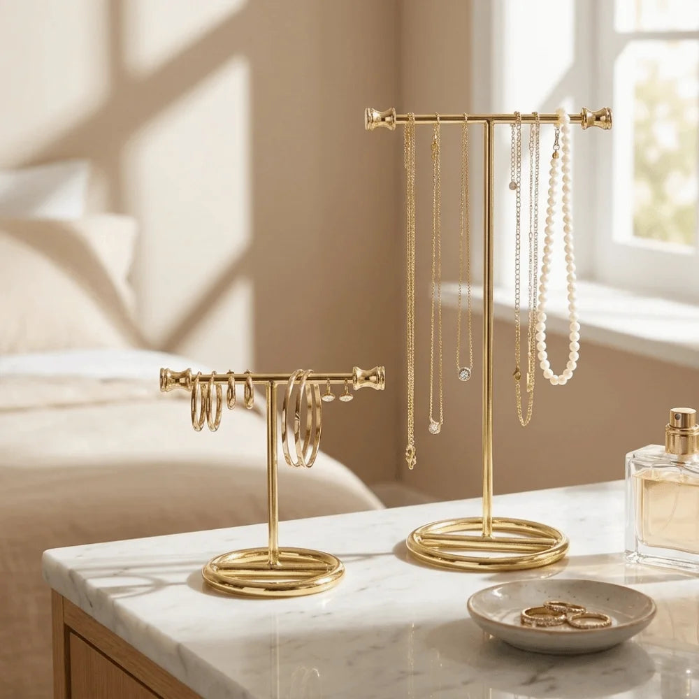 T-Shaped Metal Jewelry Display Stand – Earring & Necklace Rack Jewelry Display Stand PLUSH