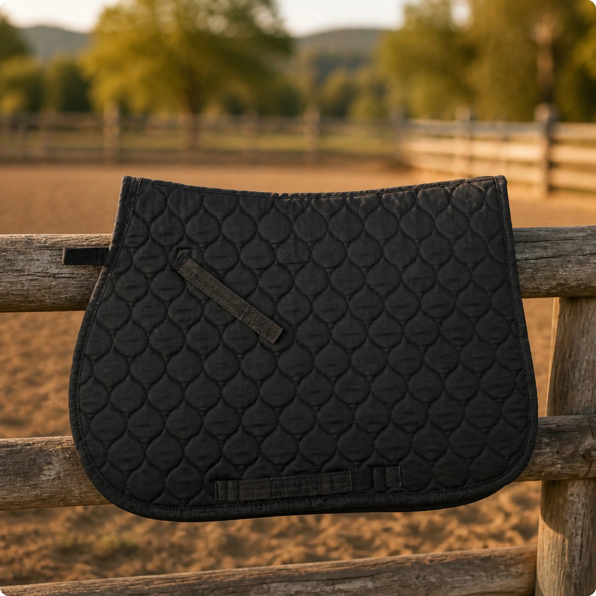 Quilted Contoured Saddle Pad – Cotton Horse Riding Tack Equestrian Saddle Pad PLUSH Black
