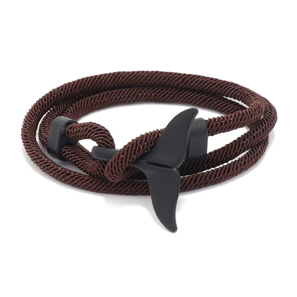 Whale Tail Braided Rope Charm Bracelet – Ocean Series Unisex Charm Bracelet PLUSH coffee-black tail