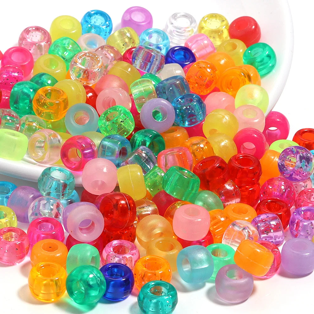 200pcs Glitter Big Hole Acrylic Pony Beads – DIY Jewelry Making Acrylic Pony Beads PLUSH