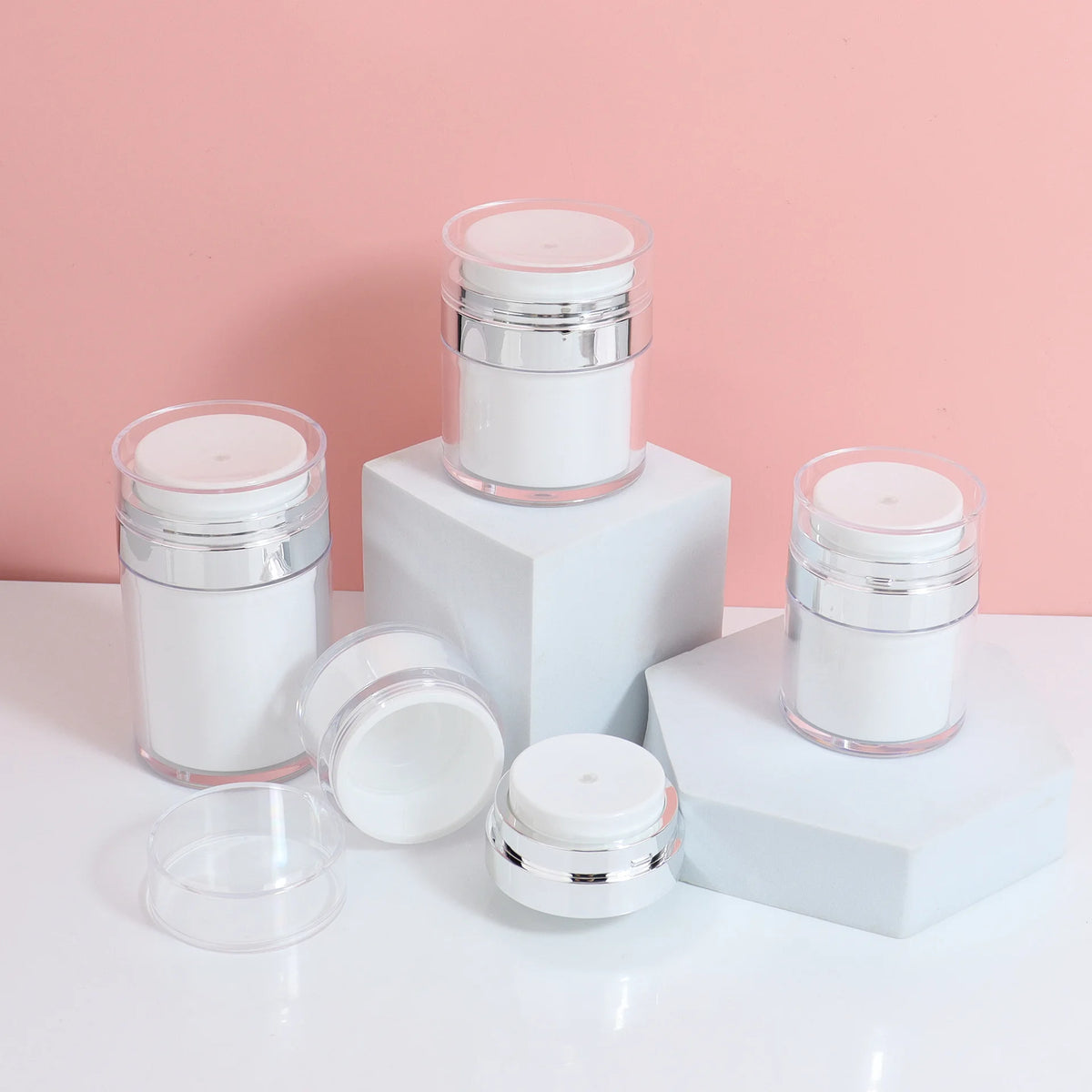 15ml Airless Pump Jar | Refillable Travel Cream Dispenser 3-Pack Travel Cosmetic Jar PLUSH