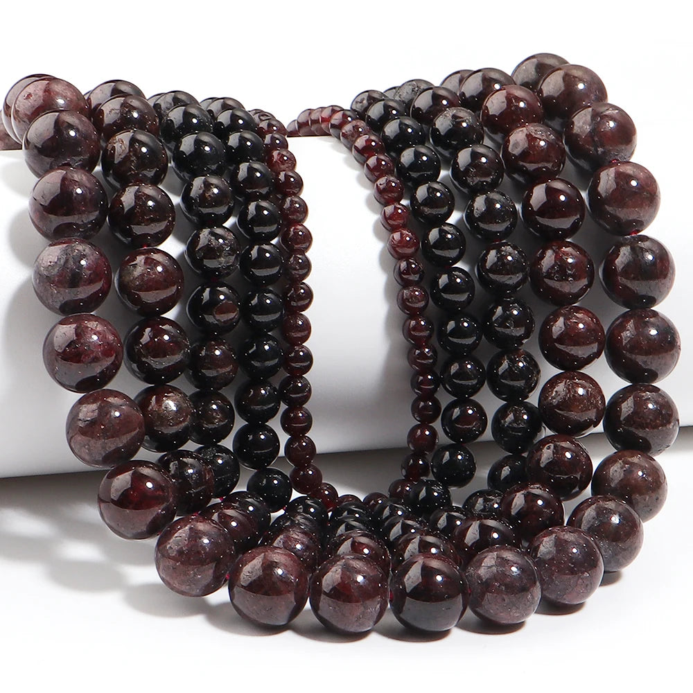 Wine Red Garnet Natural Stone Round Beads 4–12mm | DIY Jewelry Natural Stone Beads PLUSH