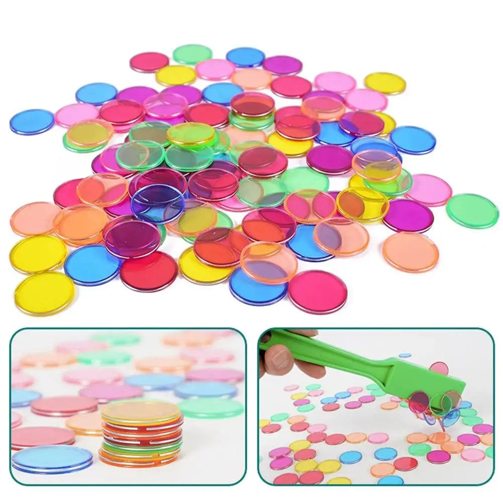 Montessori Magnetic Bingo Chips & Wand Set – 100pc Color Sort Educational Game Set PLUSH