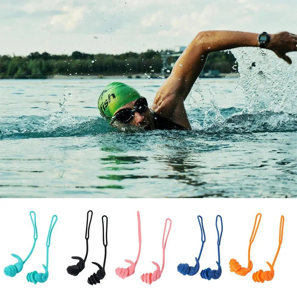 Waterproof Silicone Swimming Earplugs – 3-Layer Corded Pair Swimming Earplugs PLUSH