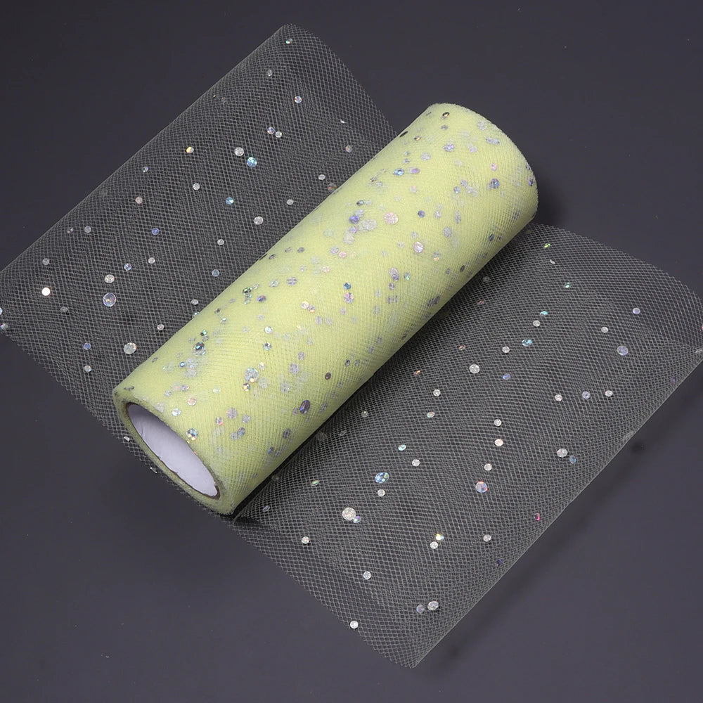 10 Yards Laser Sequin Glitter Tulle Mesh Fabric 15cm – DIY Craft Glitter Tulle Fabric PLUSH light yellow 15cm