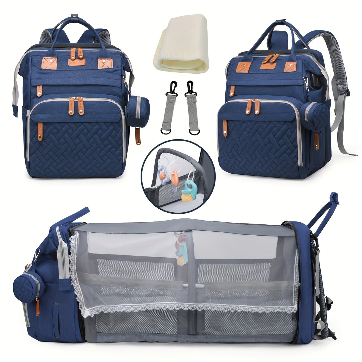 Large Capacity Diaper Backpack – Mommy Bag with Thermal Insulation Diaper Backpack PLUSH Blue