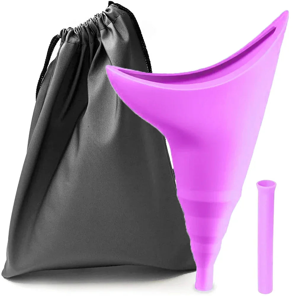 Portable Silicone Female Urination Device – Reusable Pee Funnel Female Urinal Funnel PLUSH PINK SET