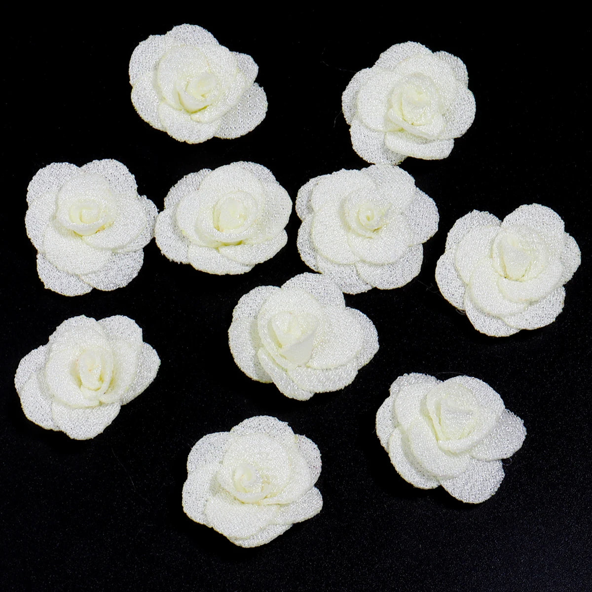 10pcs 3cm Fabric Rose Flowers for DIY Sewing & Crafts Fabric Flower Embellishments PLUSH beige 3cm