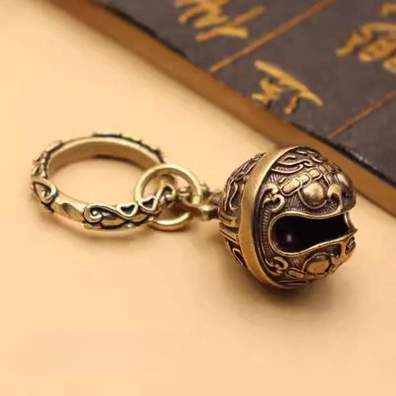 Vintage Brass Taotie Bell Keychain – Handcrafted Copper Pendant Brass Bell Keychain PLUSH Brass colour