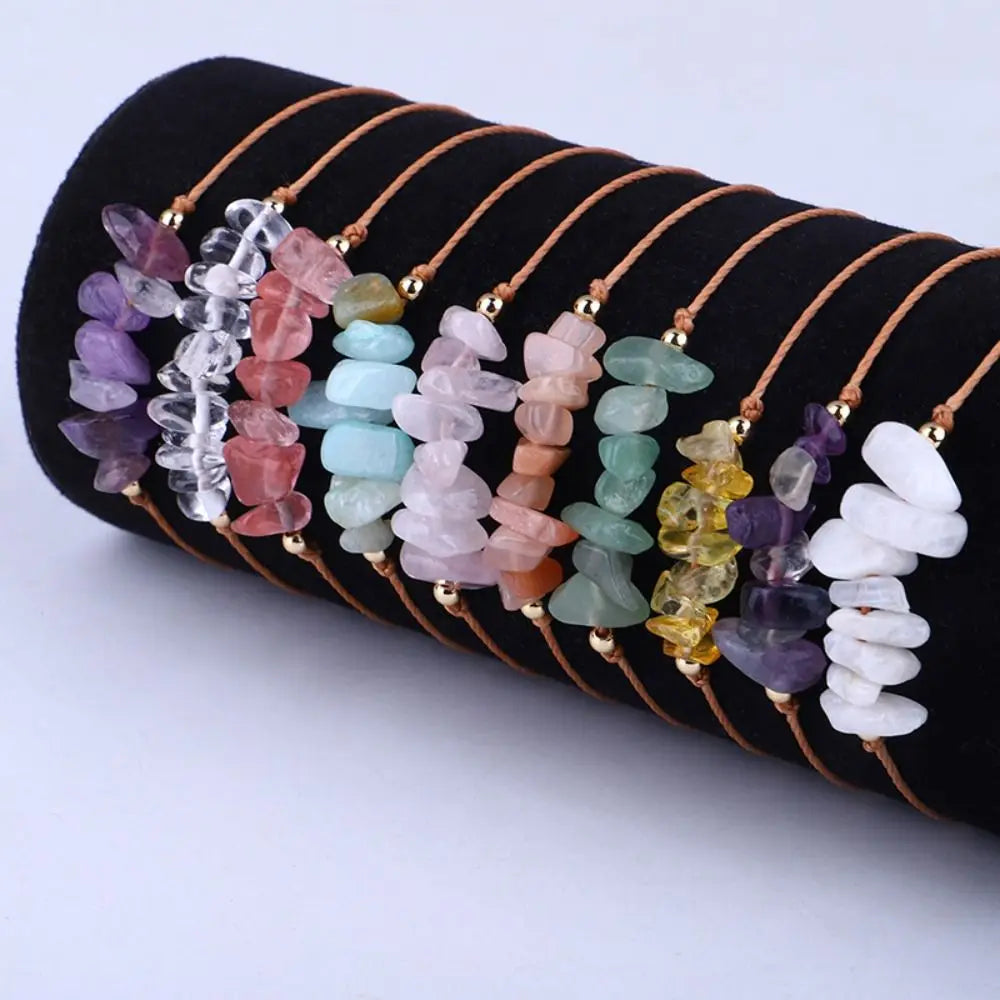 Amethyst Crystal Gravel Woven Rope Boho Bracelet for Women Boho Stone Bracelet PLUSH