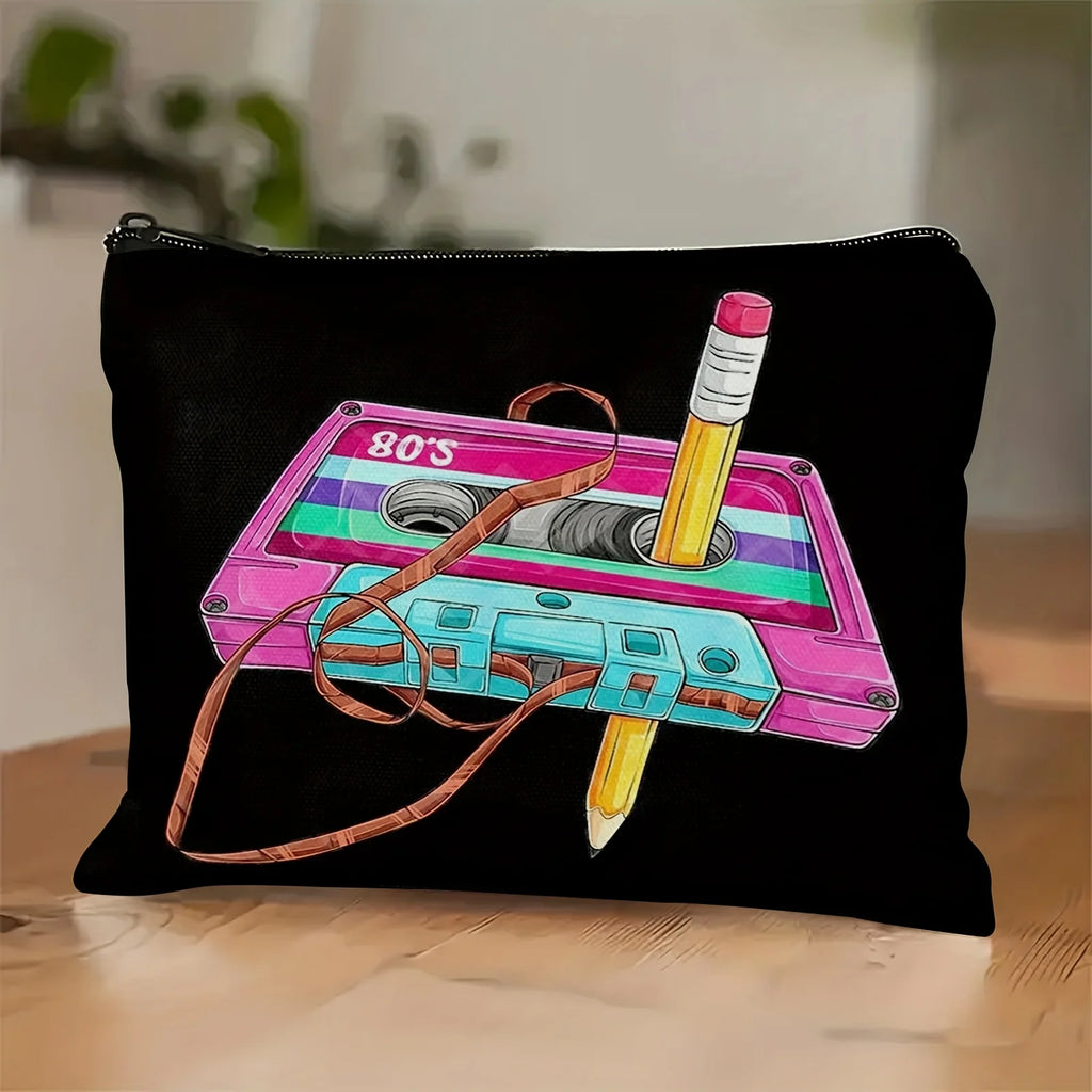 1980s Retro Tape Makeup Bag – Zipper Pouch & Jewelry Organizer Makeup Bag PLUSH A
