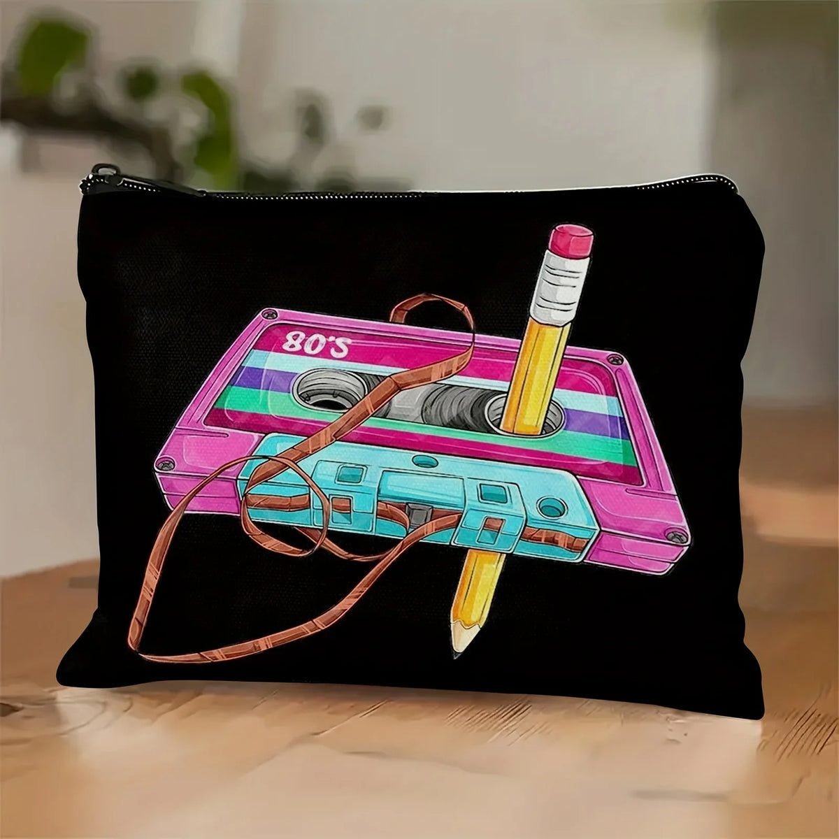 1980s Retro Tape Makeup Bag – Zipper Pouch & Jewelry Organizer Makeup Bag PLUSH A