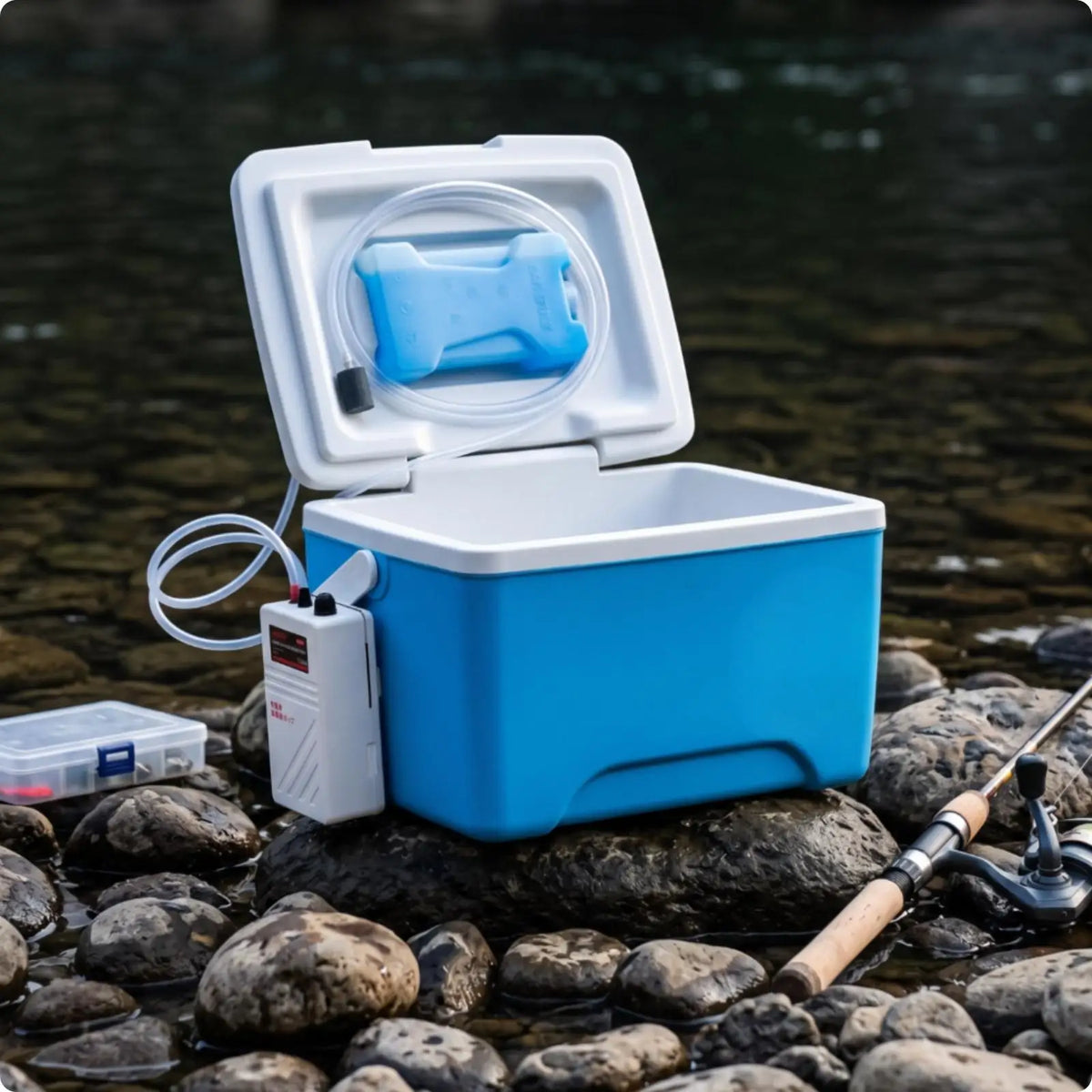 Heavy Duty Fishing Ice Chest with Aeration Pump & Hinged Lid Fishing Ice Chest PLUSH