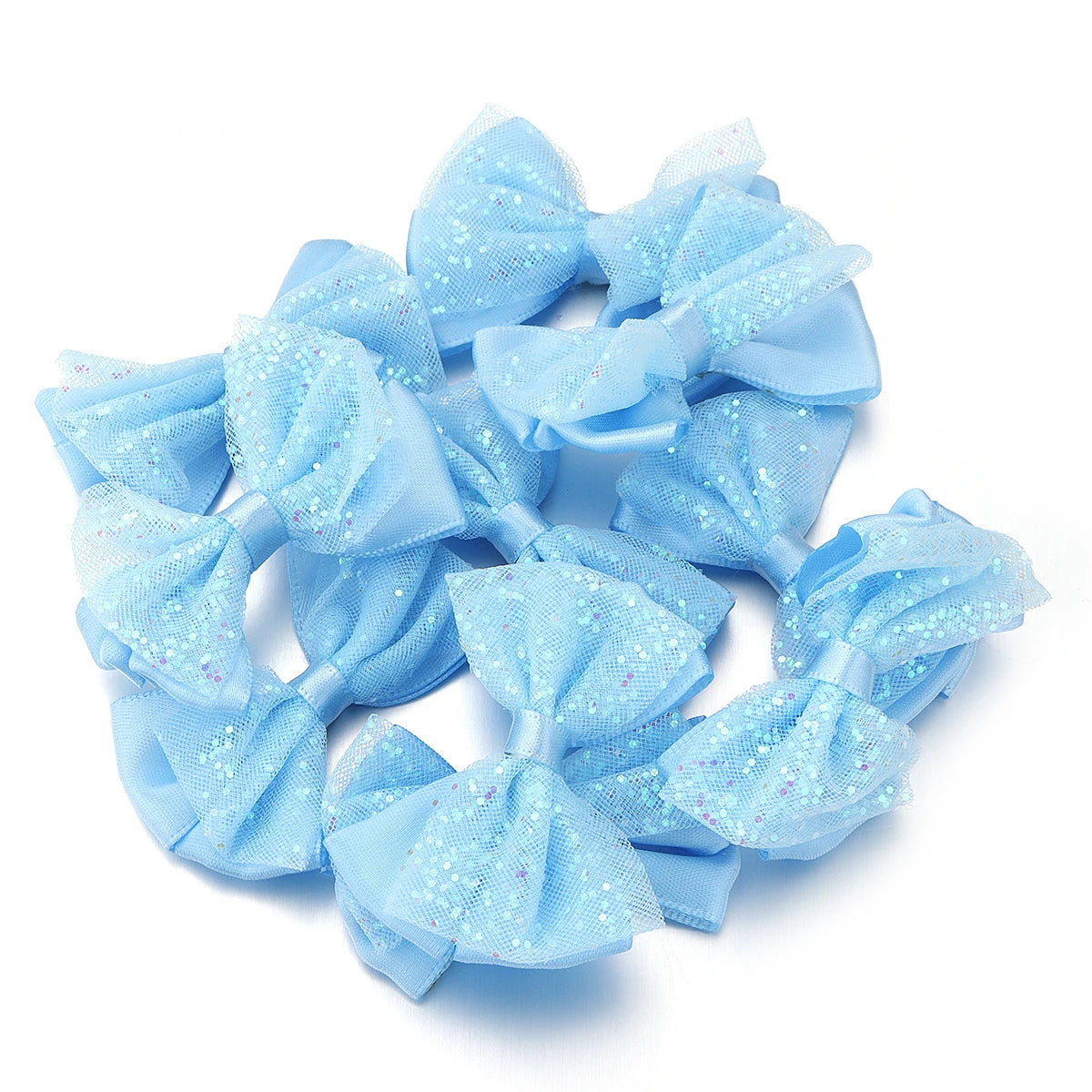 10pcs Sequin Mesh Ribbon Bows – Multicolor DIY Craft Decor Craft Ribbon Bows PLUSH Blue