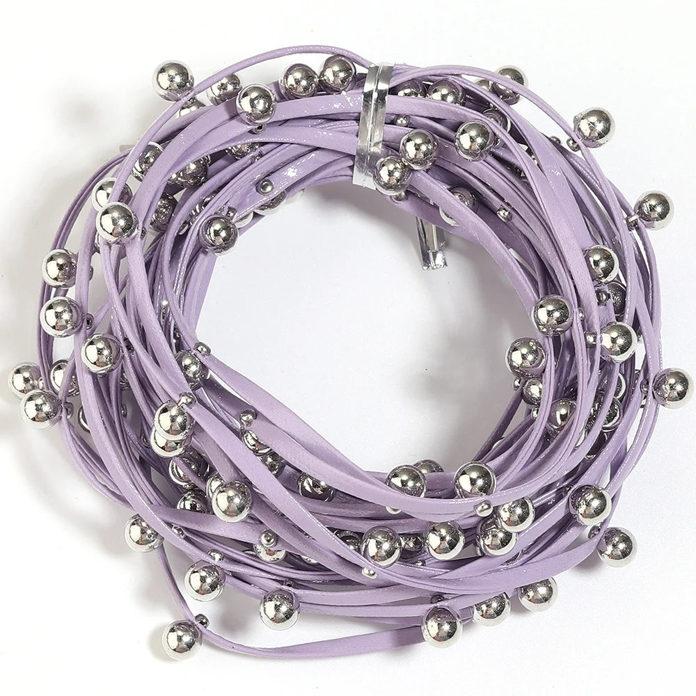 5 Yards Studded PU Leather Cord with Metal Ball Beads – DIY Leather Jewelry Cord PLUSH purple