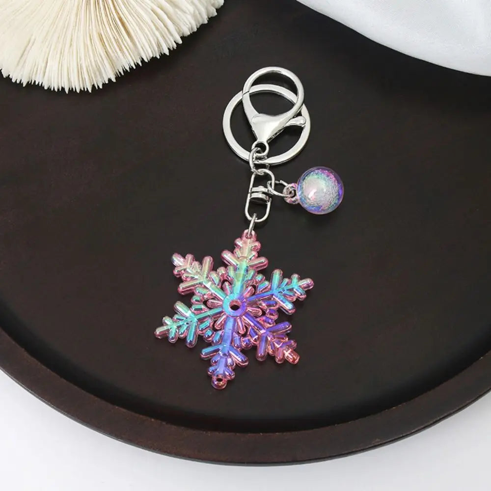 Transparent Snowflake Acrylic Keychain – Colorful Laser Pendant Acrylic Keychain PLUSH pink
