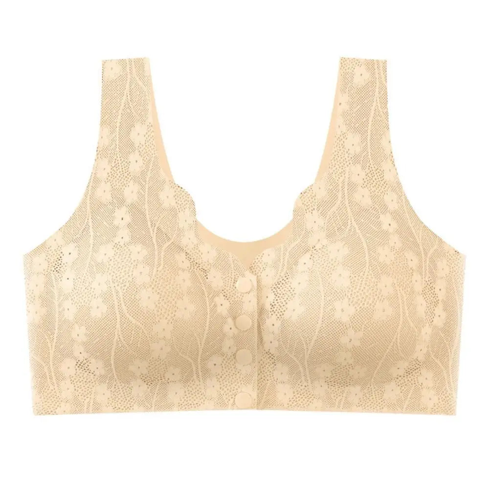 Women's Wireless Front-Close Cotton Bra – Breathable Full Cup Wireless Cotton Bra PLUSH Off-White L