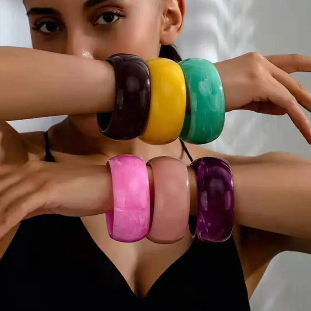 Bohemian Jelly Acrylic Open Bangle Wide Bracelet for Women Acrylic Bangle Bracelet PLUSH