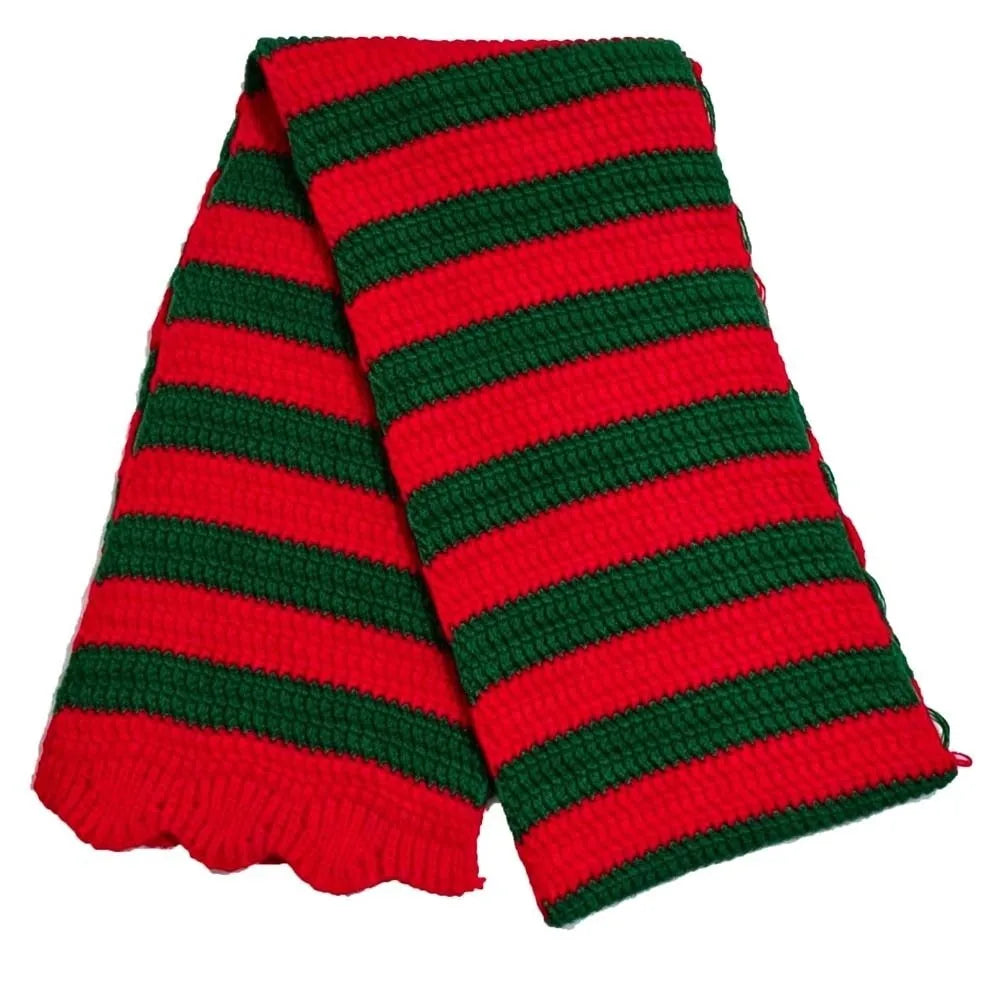 Knitted Christmas Hat & Scarf Set – Striped Snowflake Pom Holiday Knit Set PLUSH Scarf 6