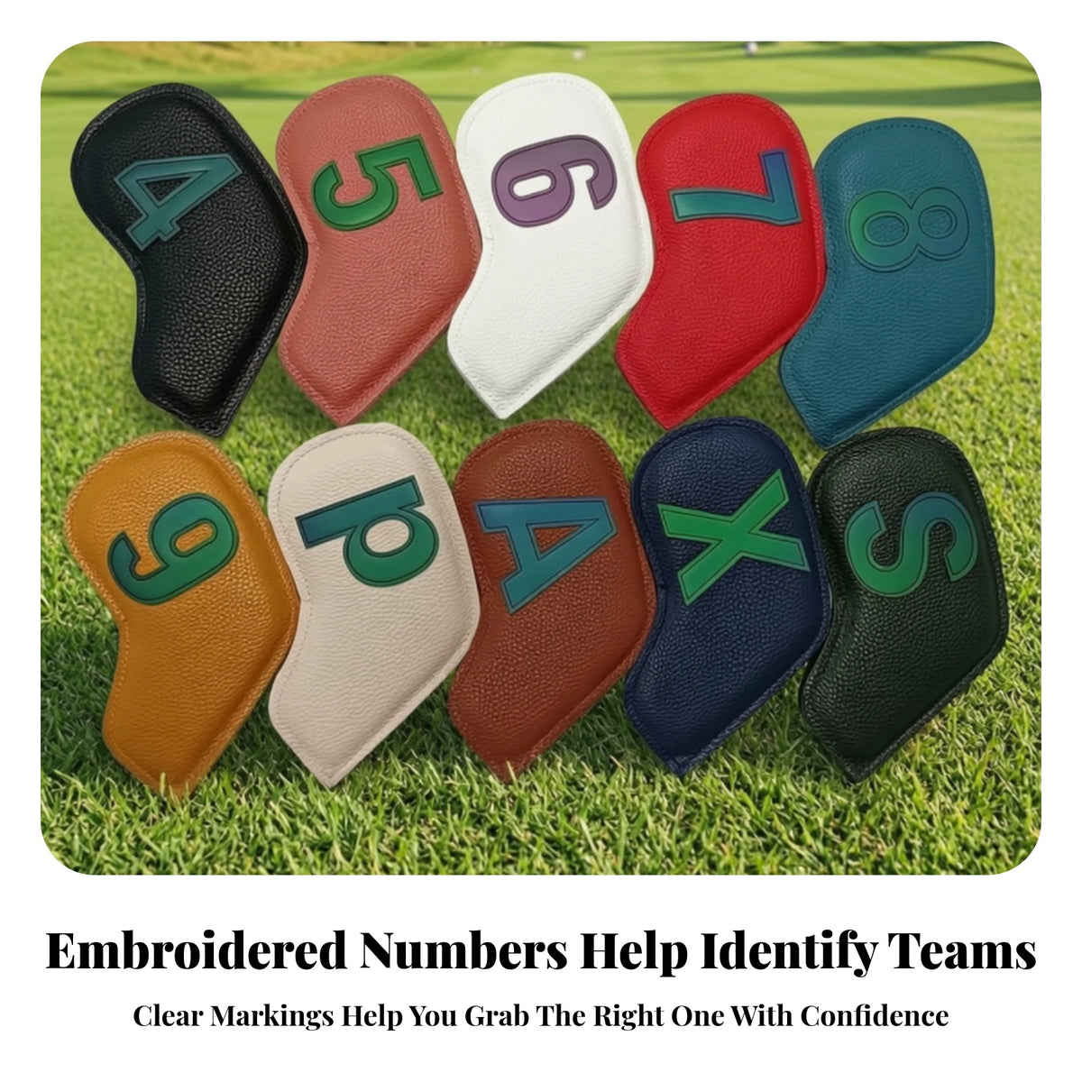 10-Piece Slip-On Golf Iron Head Covers | PU Leather Set Golf Iron Head Covers PLUSH