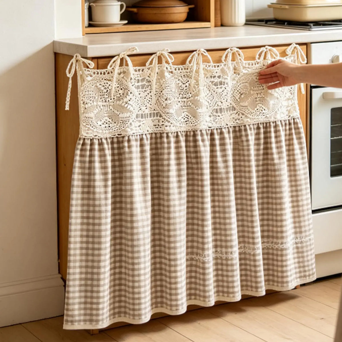 Farmhouse Oven Skirt Valance Ruffle Tie Ribbon Kitchen Decor Kitchen Valance PLUSH
