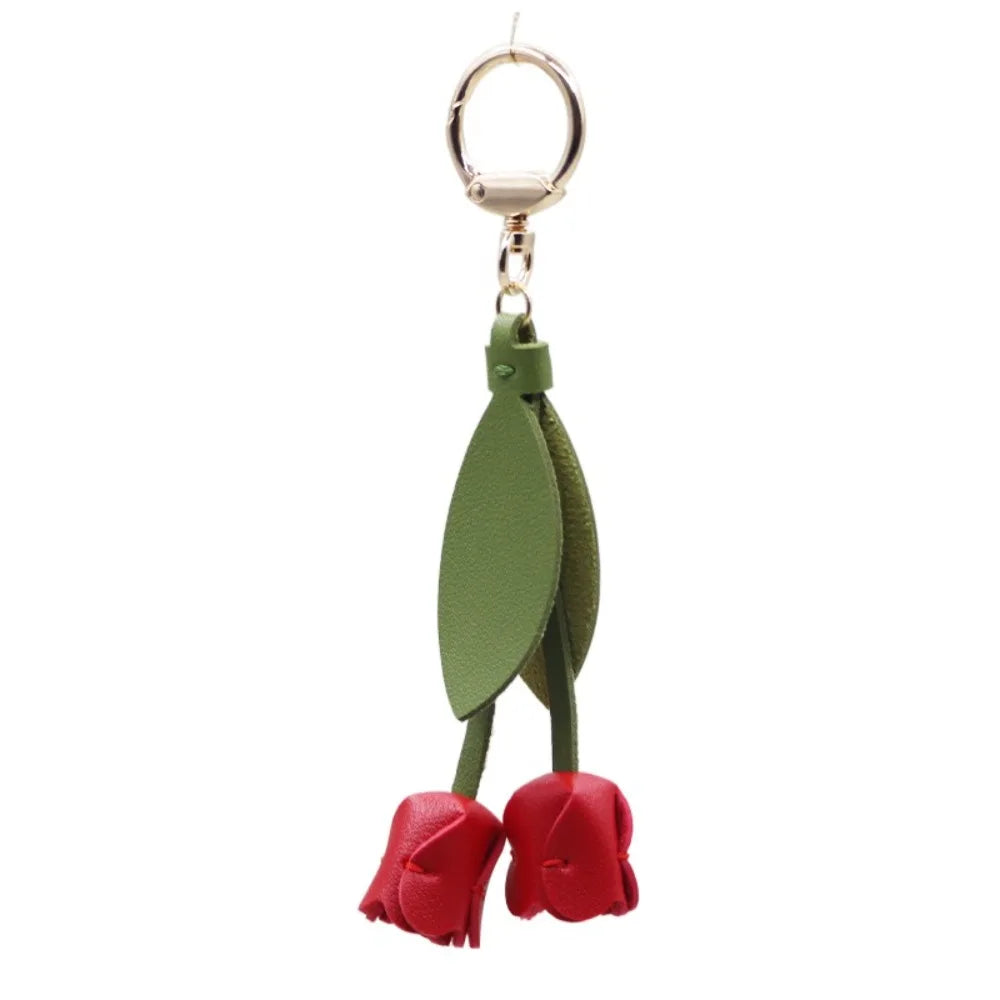 Tulip Bag Pendant PU Leather Floral Charm – Korean Style Bag Charm Pendant PLUSH Red Style 1