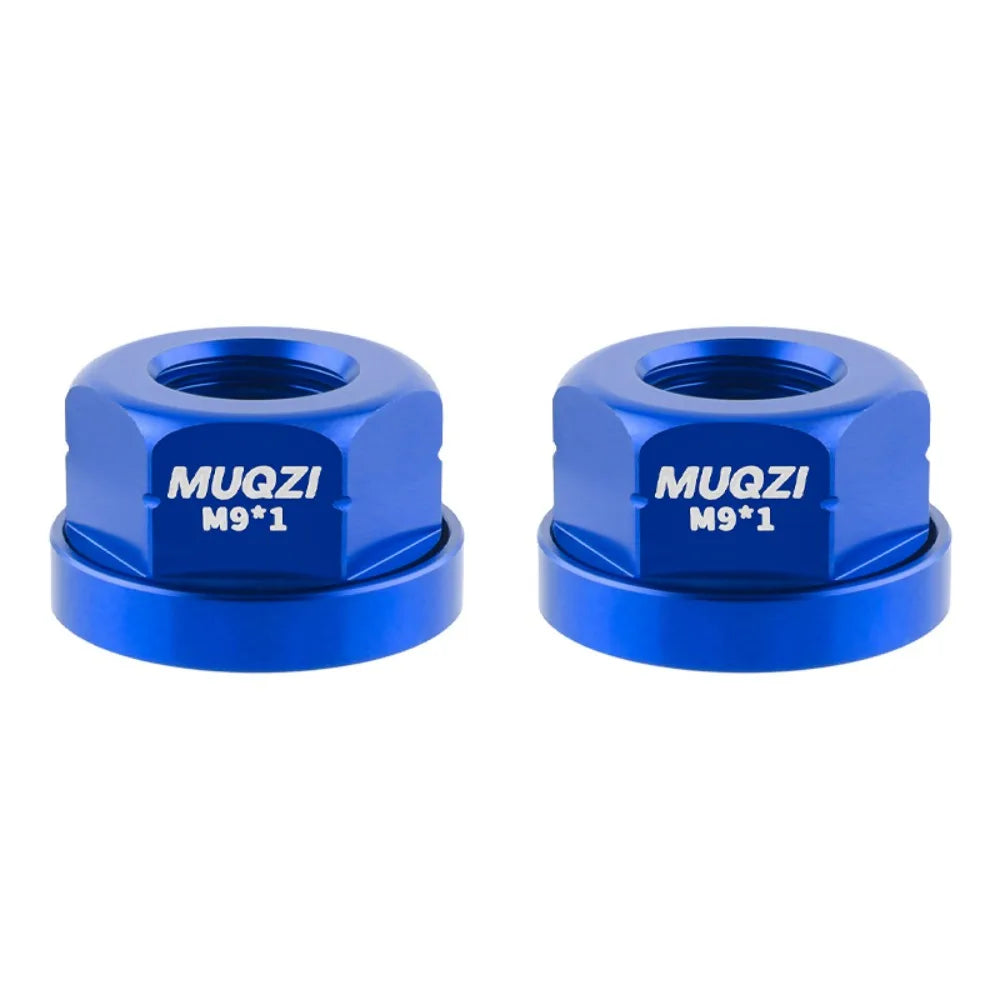 2pcs Bicycle Hub Nuts M9/M10 7075 Aluminum Alloy Axle Screws Bicycle Hub Nuts PLUSH Blue M9