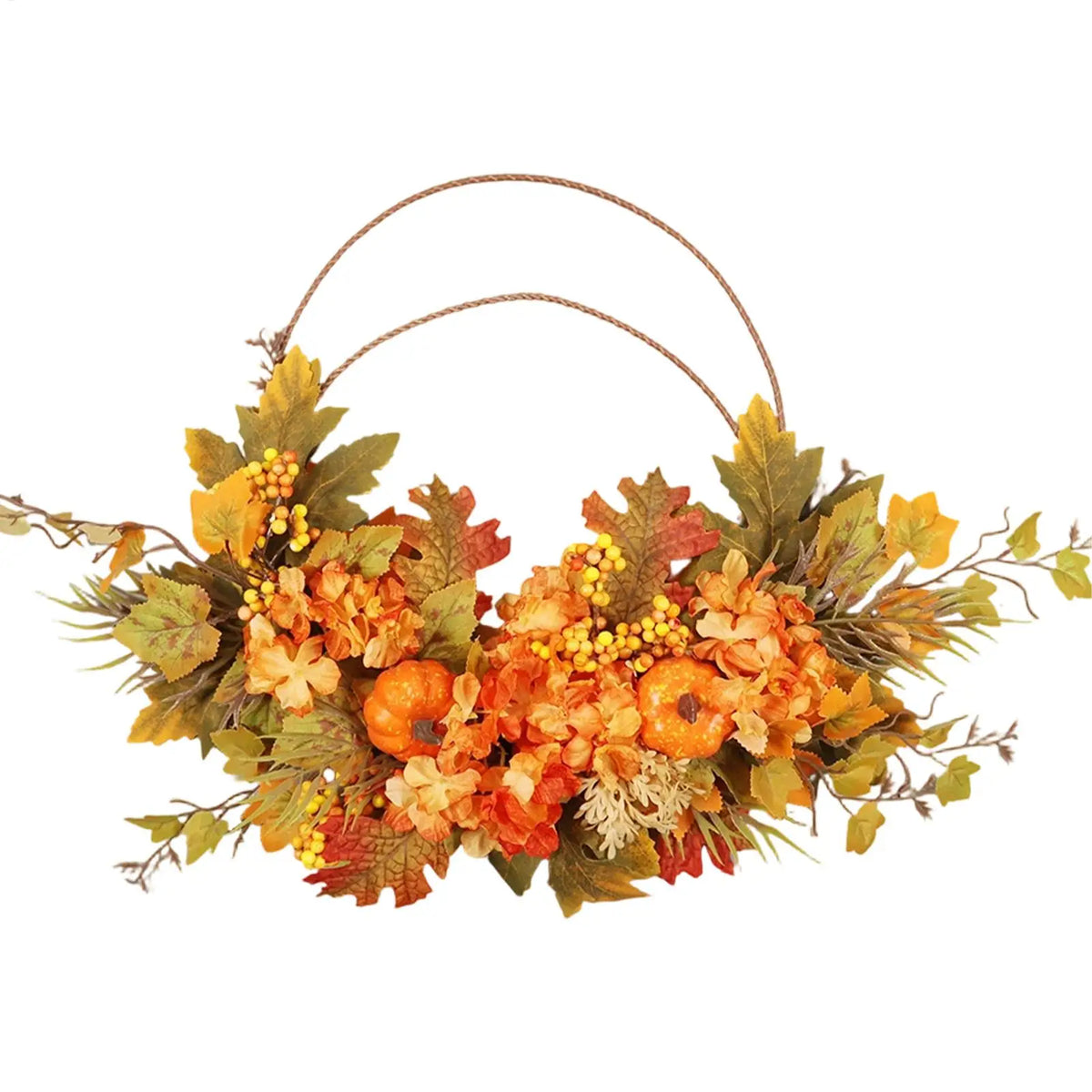 50cm Autumn Harvest Wreath – Maple Leaves & Pumpkin Door Decor Seasonal Door Wreath PLUSH
