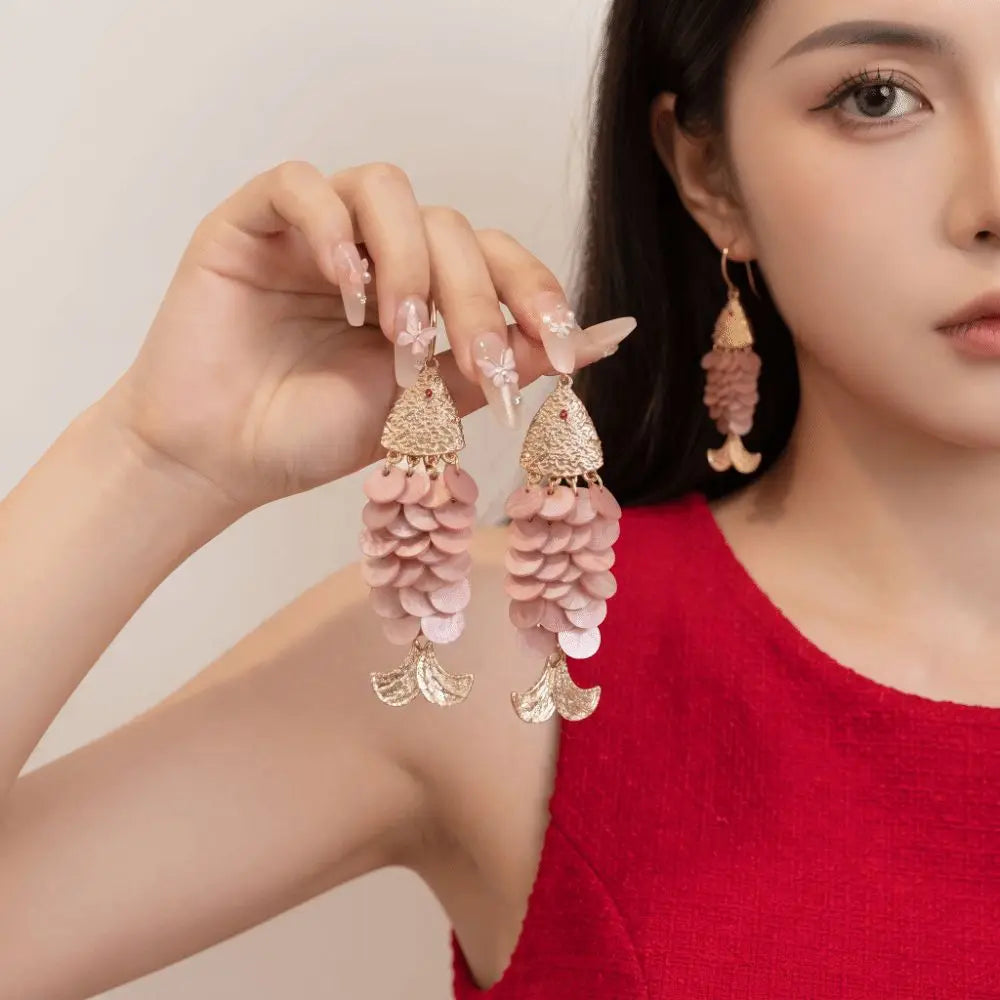 Fish Scale Acrylic Long Dangle Drop Earrings | Hook Earrings Dangle Drop Earrings PLUSH