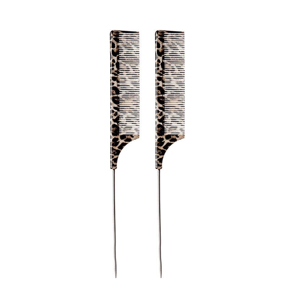Leopard Rat Tail Fine Tooth Hair Comb – Salon Sectioning Tool Hair Styling Comb PLUSH 2pcs