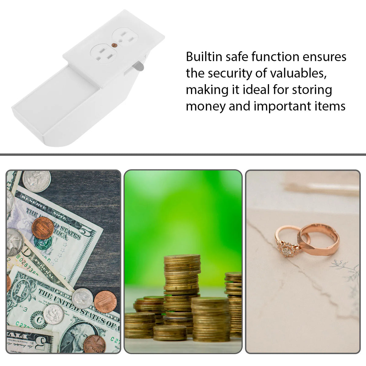 Hidden Wall Outlet Safe Box – Key Lock Box & Cash Organizer Hidden Storage Safe PLUSH