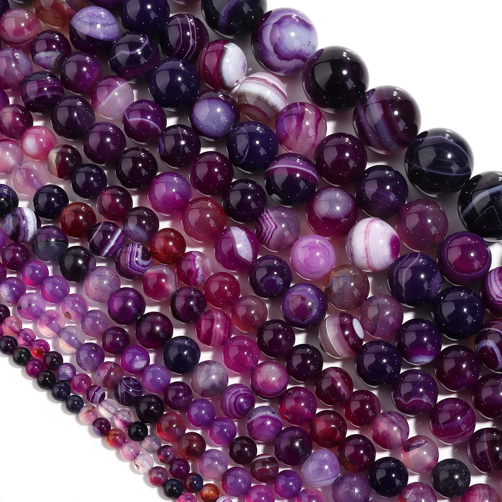 Purple Stripe Agate Beads 4–12mm | Natural Stone DIY Jewelry Natural Stone Beads PLUSH