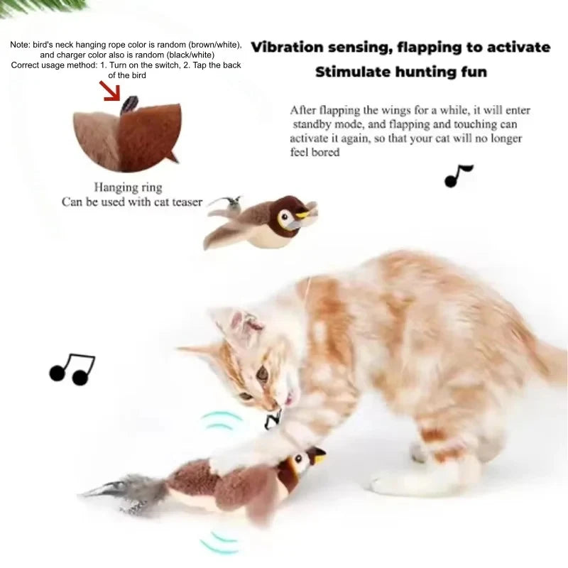 Interactive Chirping Flapping Bird Plush Toy for Cats & Dogs Interactive Pet Toy PLUSH
