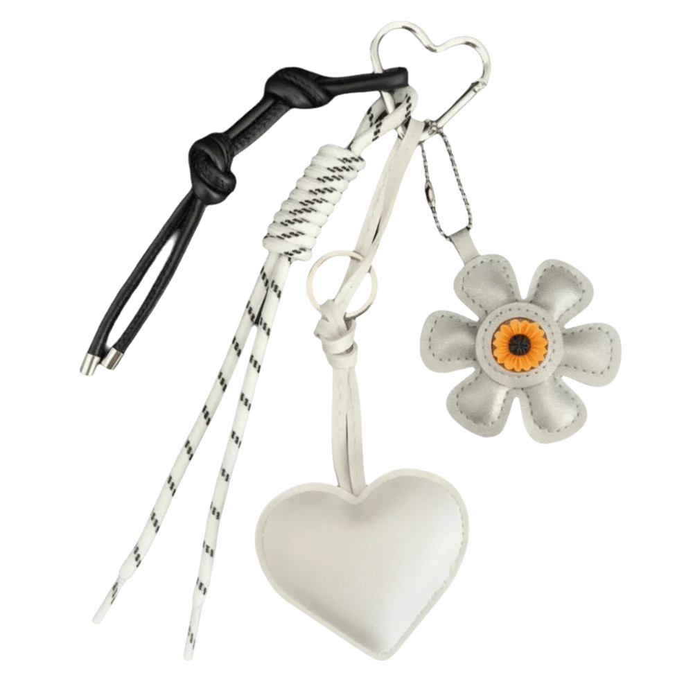 Vintage Sunflower Heart Bag Charm Keychain – PU & Alloy Bag Charm Keychain PLUSH Silver