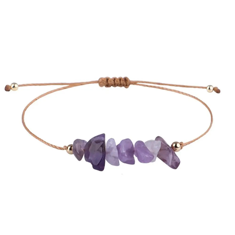 Amethyst Crystal Gravel Woven Rope Boho Bracelet for Women Boho Stone Bracelet PLUSH Purple
