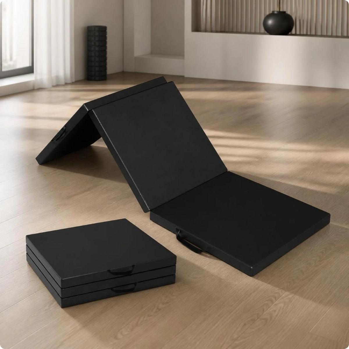Tri-Fold Exercise Mat 5cm Thick with Handles | Folding Gym Mat Folding Exercise Mat PLUSH Tri-fold 180-60-5cm