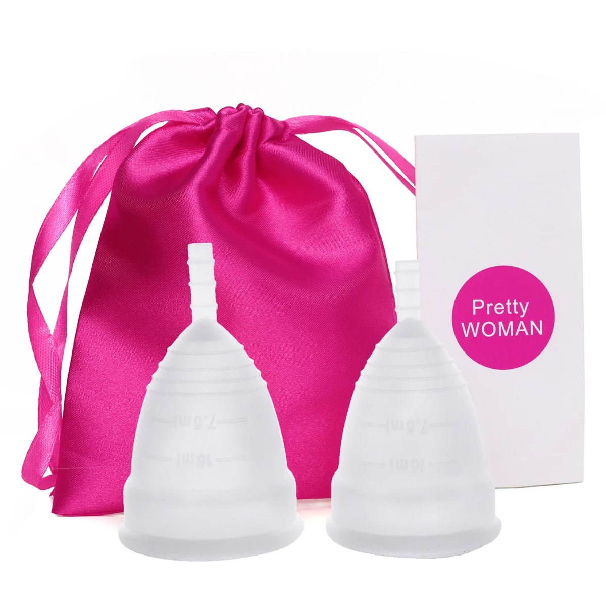 Medical Grade Silicone Menstrual Cup S & L | XceeFit Menstrual Cup PLUSH L Size 2Pcs-1Clothbag-White