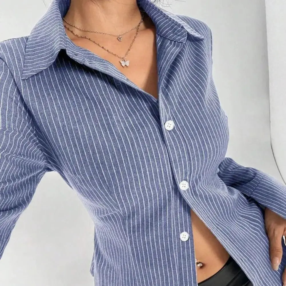 Women's Classic Striped Long Sleeve Blouse – Retro Chic Top Women's Blouse PLUSH