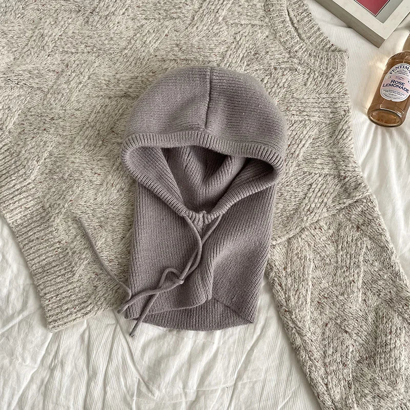 Women's Knit Hooded Beanie & Integrated Neck Warmer Hat Winter Knit Beanie PLUSH