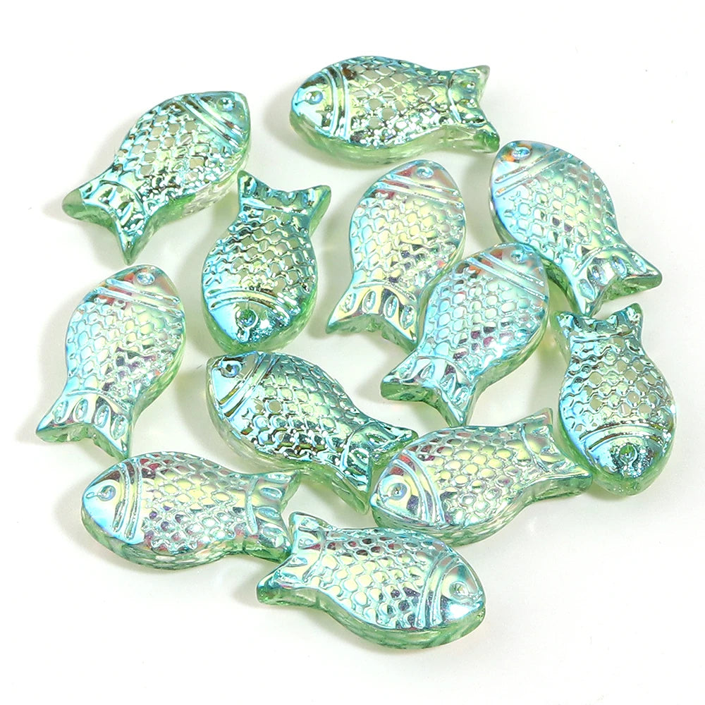 30pcs Fish Glass Spacer Beads Clear AB Color – DIY Jewelry Glass Spacer Beads PLUSH green