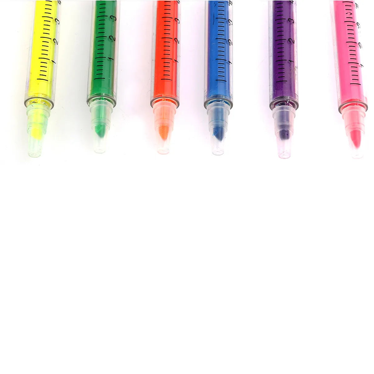 6-Pack Syringe Highlighter Pens – 6 Fluorescent Colors Novelty Highlighter Set PLUSH