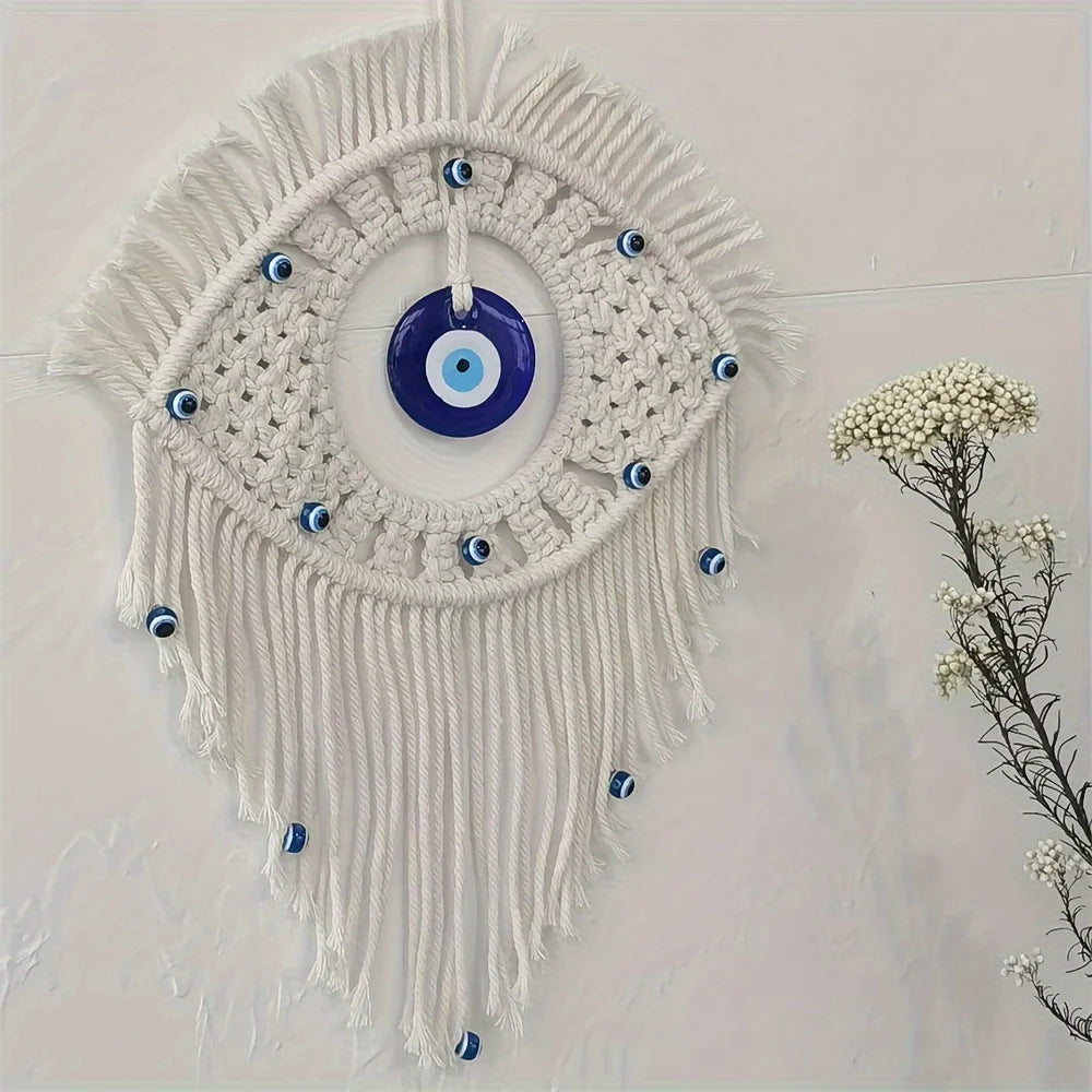 Turkish Blue Evil Eye Wall Hanging – Handcrafted Boho Decor Wall Hanging Decor PLUSH