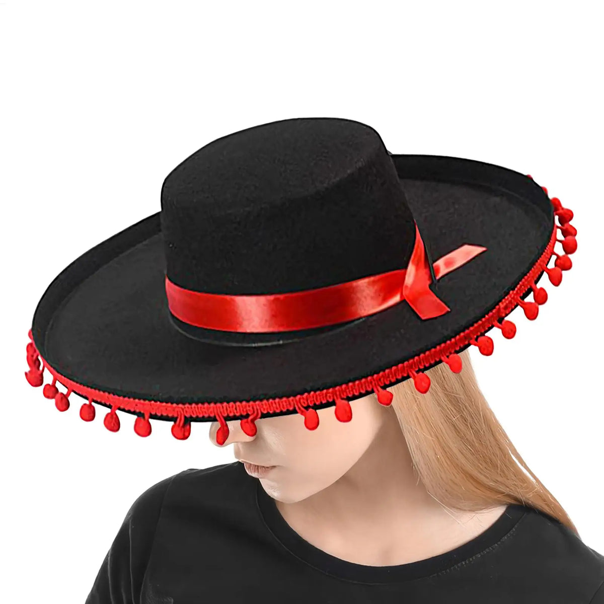 Mexican Sombrero Hat Adults Wide Brim Costume with Pom-Poms Costume Sombrero Hat PLUSH