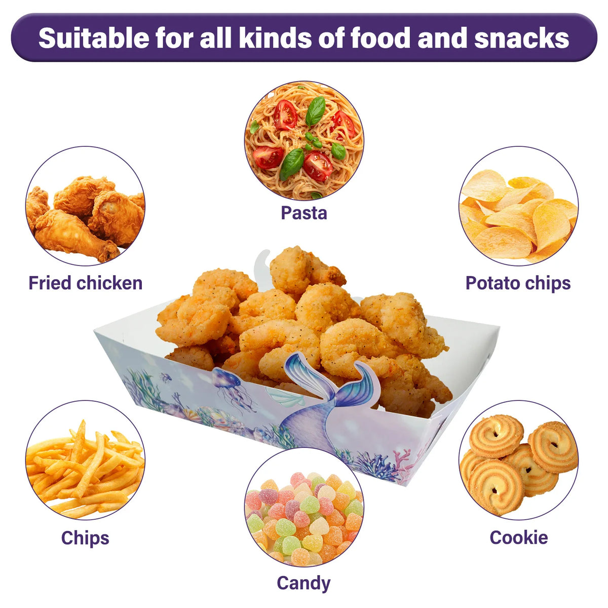 Mermaid Paper Food Trays | Disposable Party Snack Containers Disposable Party Trays PLUSH
