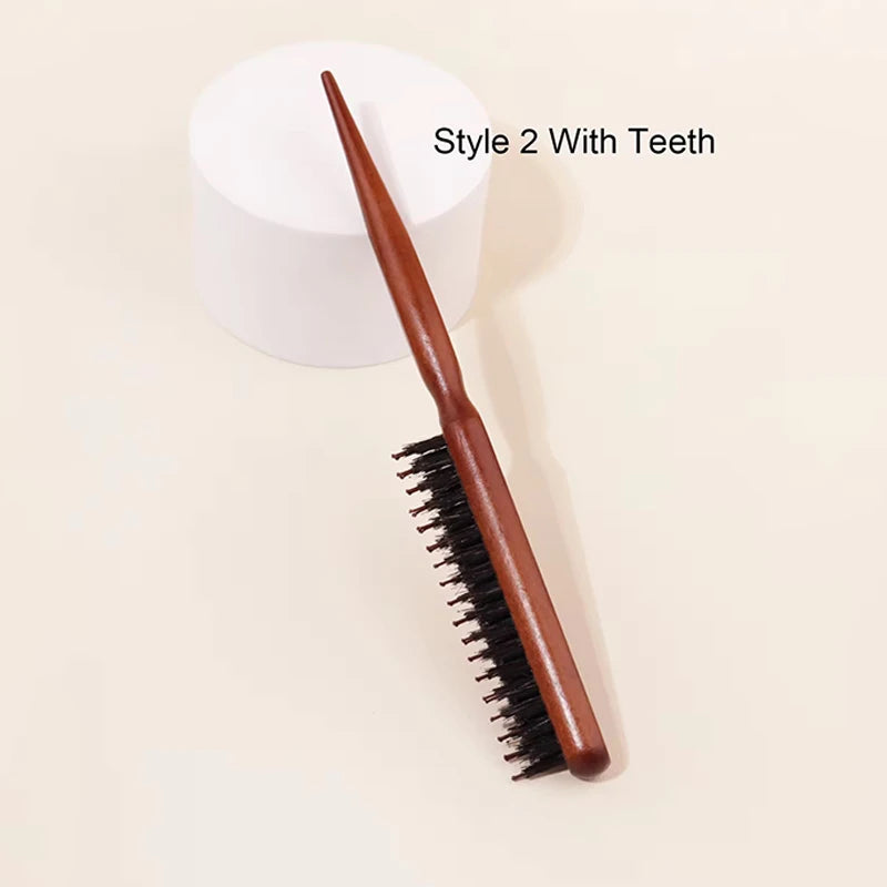 Professional Bristle Hair Brushes Wooden Handle – 2pc Set Hair Styling Brush PLUSH 2