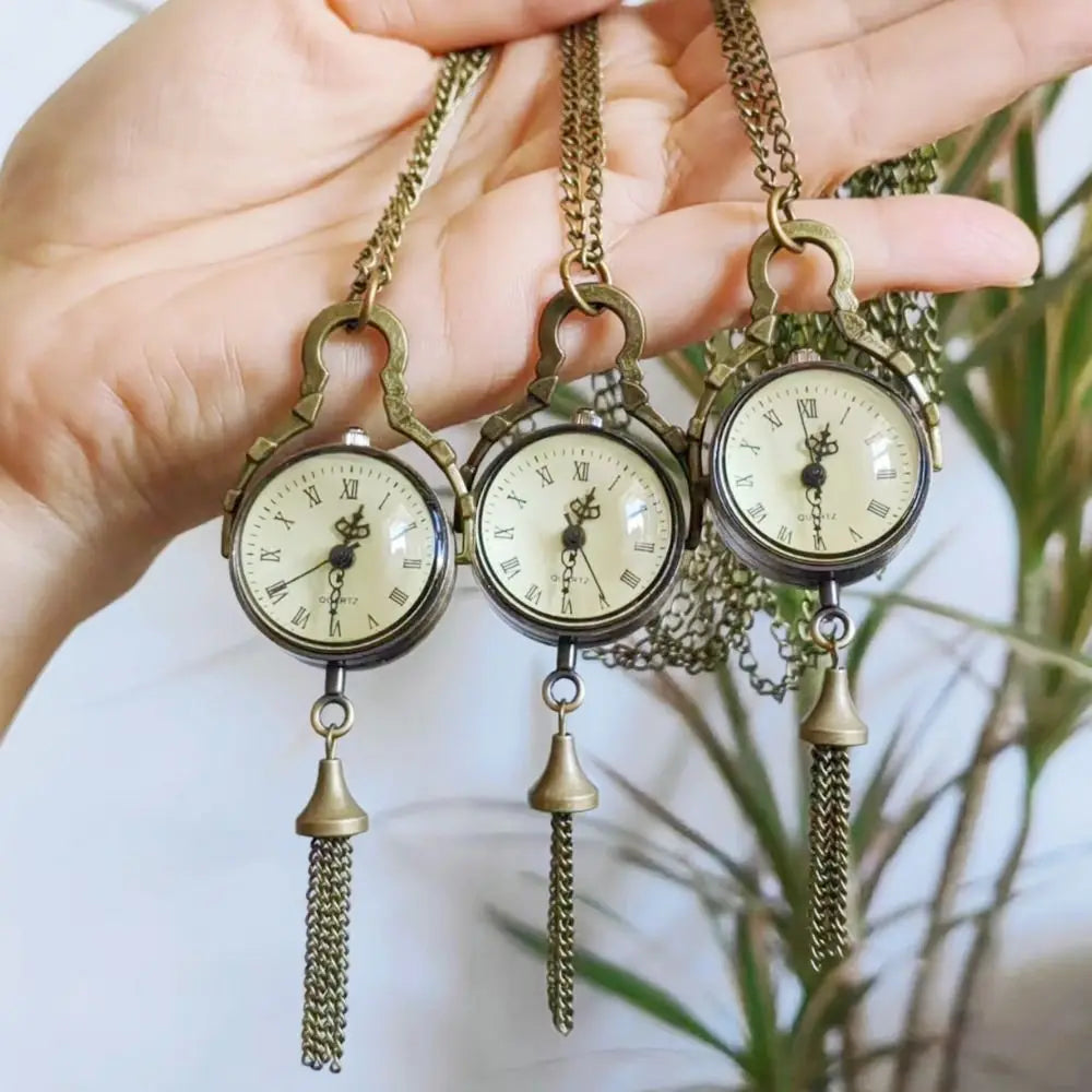 Vintage Bronze Ball Transparent Pocket Watch Quartz Tassel Necklace Pocket Watch Necklace PLUSH