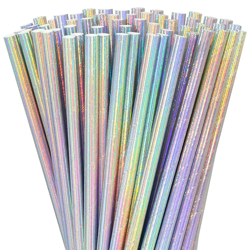 Colorful Laser Paper Straws 25/50/100pcs | Party & Wedding Disposable Paper Straws PLUSH 19.5cm 50PCS